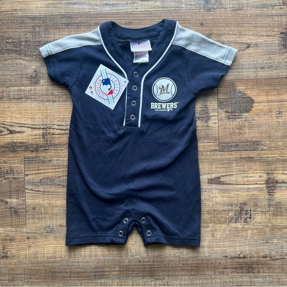 MLB Milwaukee Brewers Toddler Boys' Navy Short Sleeve Romper Size 18M NWT